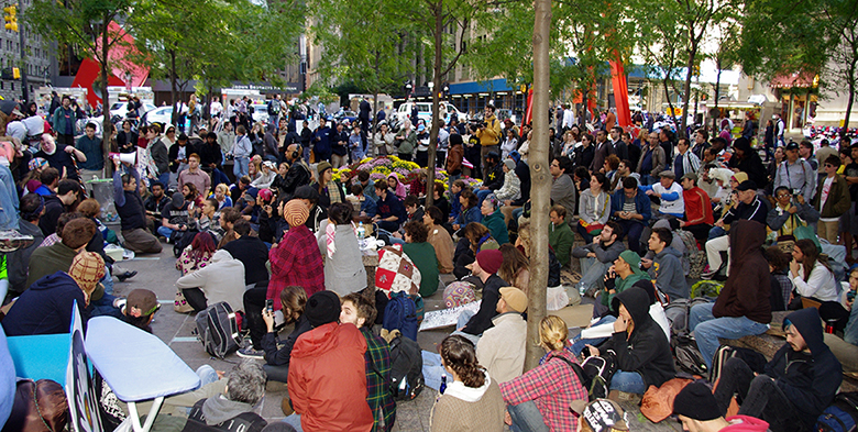 This image shows hundreds of protestors during Occupy Wall Street.