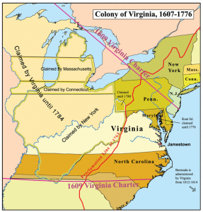 Map of American colonies from early 17th to late 18th centuries