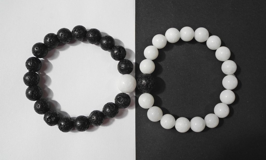 black and white beads in two loops