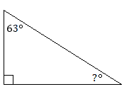 right triangle with one angle 53 degrees; the other acute angle is unknown.