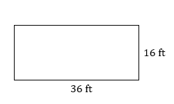 rectangle with right side labeled 16 ft and bottom side labeled 36 ft