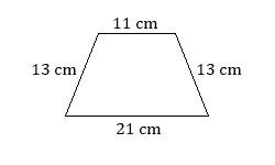 trapezoid with sides labeled 13 cm, 11 cm, 13 cm, 21 cm