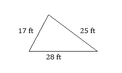 triangle with sides labeled 17 ft, 25 ft, 28 ft