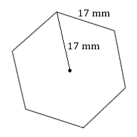 regular hexagon with side 17 mm and radius to one vertex 17 in