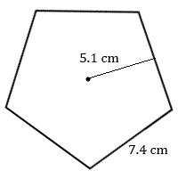 regular pentagon with side 7.4 cm and radius to one side 5.1 cm