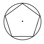 a circle outside a regular pentagon. all five corner points of the pentagon touch the circle.