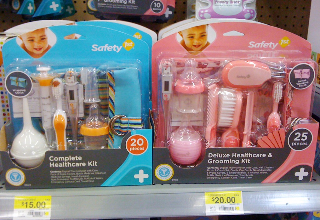 Safety 1st baby healthcare kits. Pink version is more expensive and has grooming supplies too. Blue version is simpler and does not have grooming supplies.