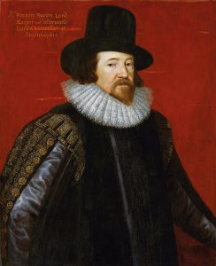 Painting of Sir Francis Bacon in a long dark coat