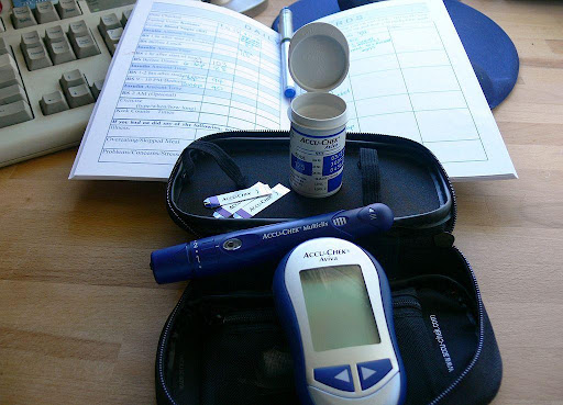An unzipped glucometer kit and accessories