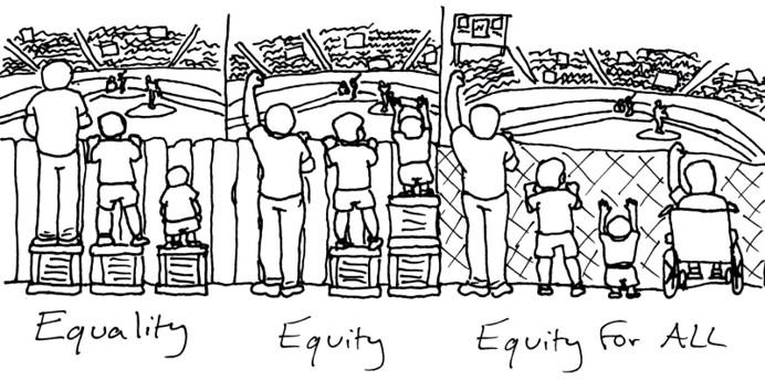 Equality means not everyone can see; equity means everyone can see; equity for all means taking down the barrier.