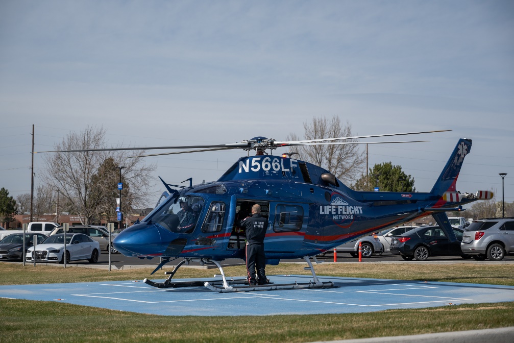 A LIFE flight helicopter on a landing pad.
