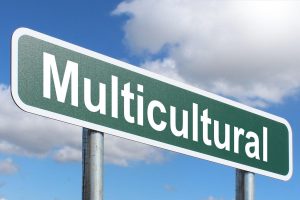 Road sign with the word "multicultural"
