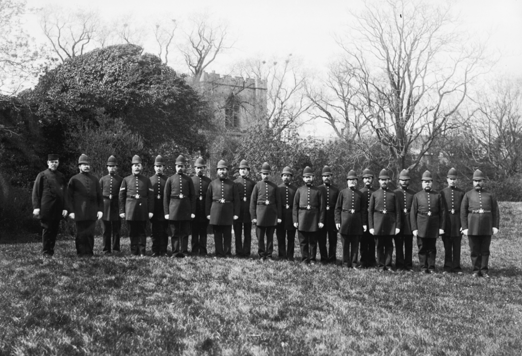 A photography of a group of Police in Bury St Edmunds, Suffolk, England.