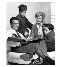 Black and white photo of a fictional White family from 1950s television show