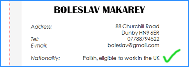 An identification card for a Polish person named Boleslav Makarey, who resides and can work in the UK