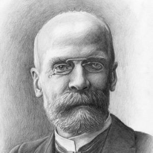 Pencil drawing portrait of Émile Durkheim