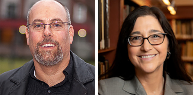 Left, portrait of sociologist Kenneth Gould. Right, portrait of sociologist Tammy Lewis.