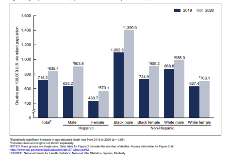Fig 10.6 Chart data shows that Black males have a much higher death right in 2020 in comparison with others