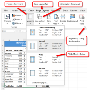 Excel Margins Menu