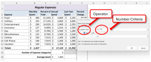 Excel sheet showing Custom Autofilter dialog box