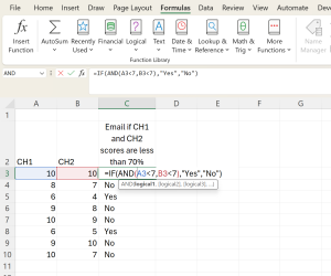 Nesting the AND function inside of the IF function.