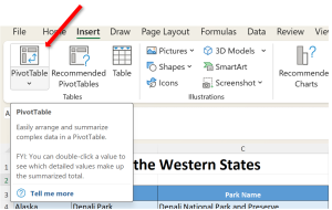 PivotTable Command on the Insert Tab