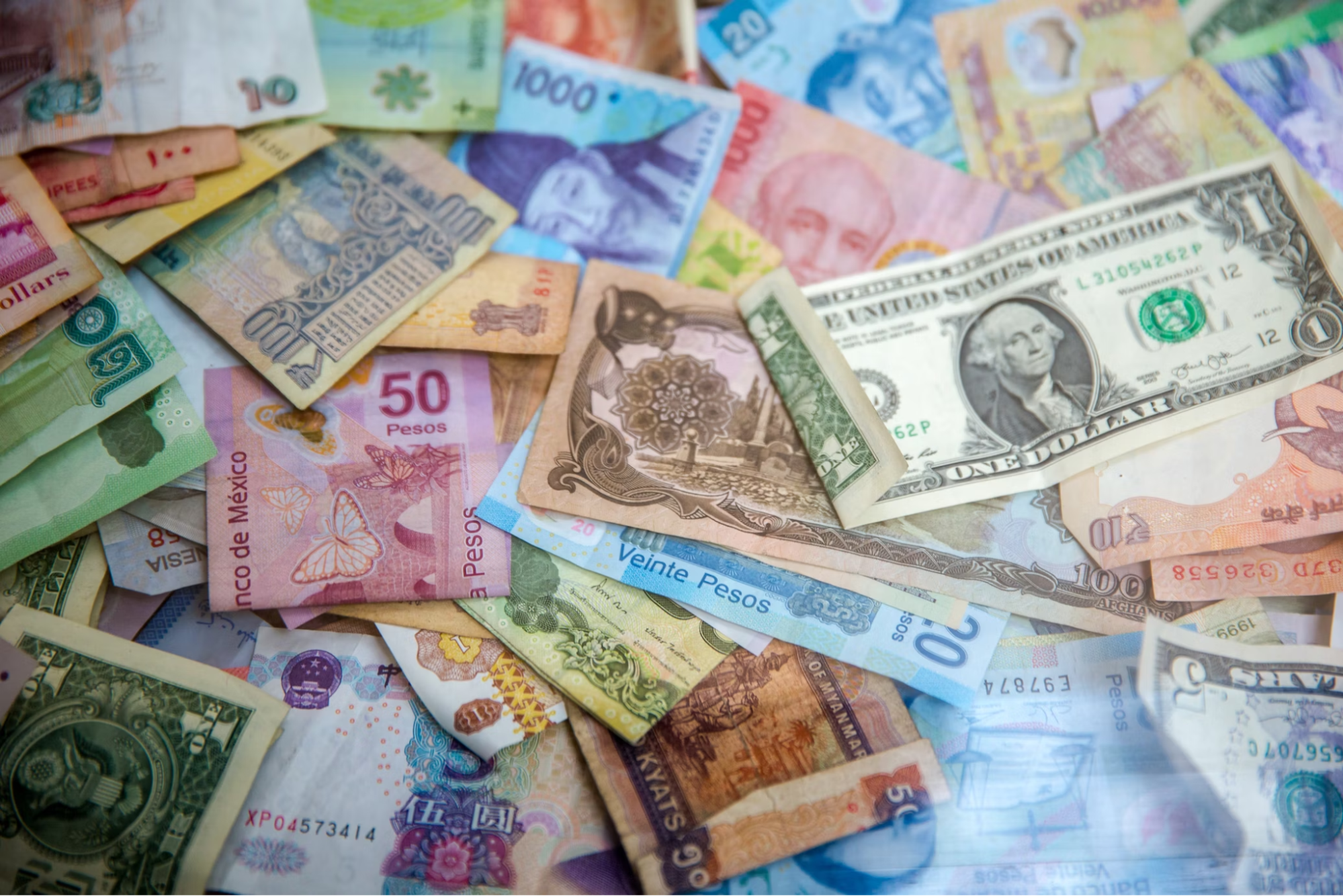 Paper money from many different countries.