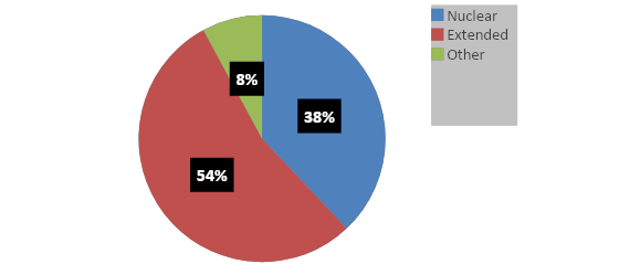 Pie chart showing 54% of pre-industrial society lived with extended family.
