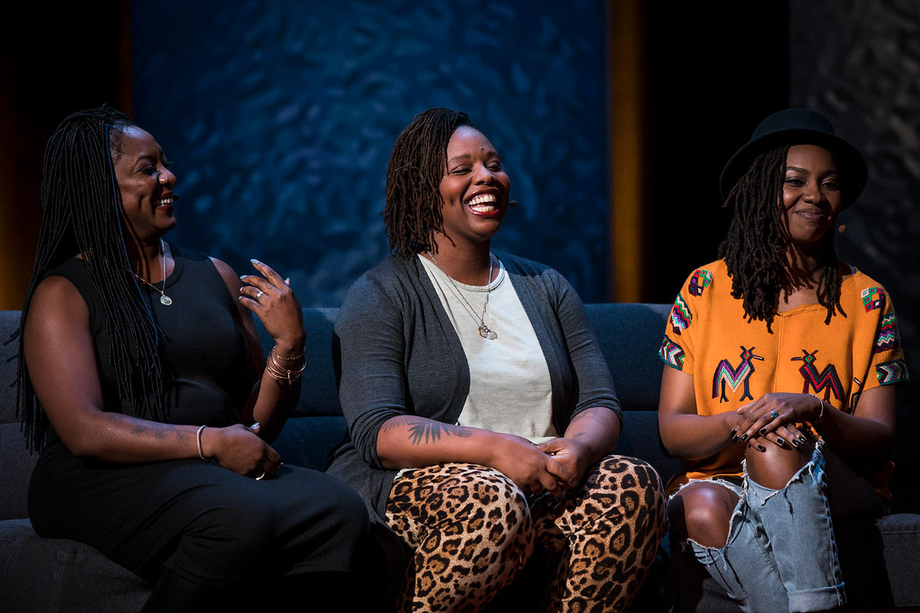 Three founders of Black Lives Matter interviewed on stage.