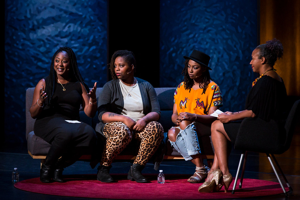 Three founders of Black Lives Matter interviewed on stage.