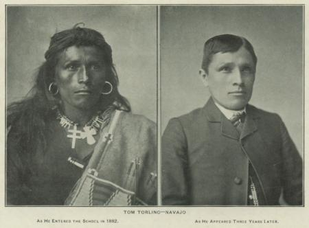 A before and after photo depicting the erasure of Indian identity