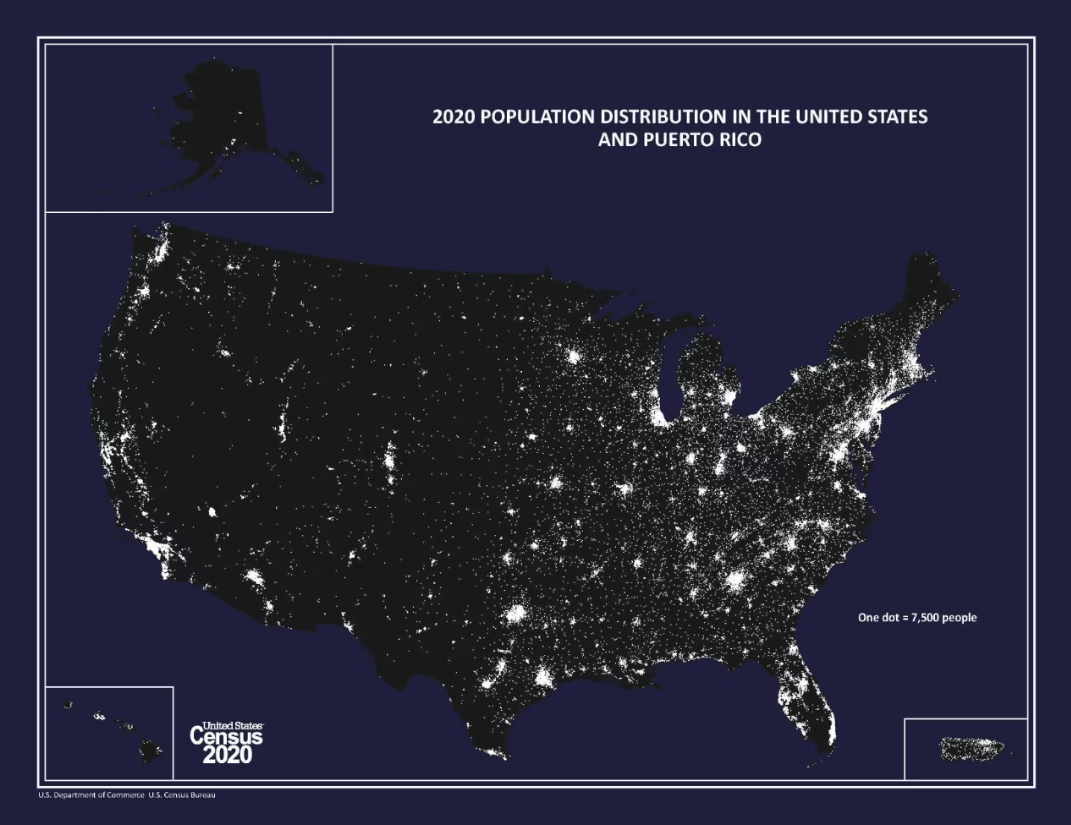 Map of US showing population density