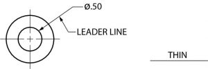 Round object with a dimension line at a 45 degree angle indicating the diameter.