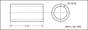 Front and end view of a dimensioned section of a pipe.