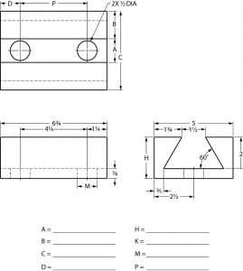 Orthographic views of a parts with partial dimensioning.