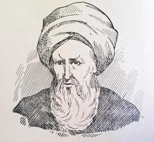 Sketch of Ibn Khaldun, a man with a long beard and turban.