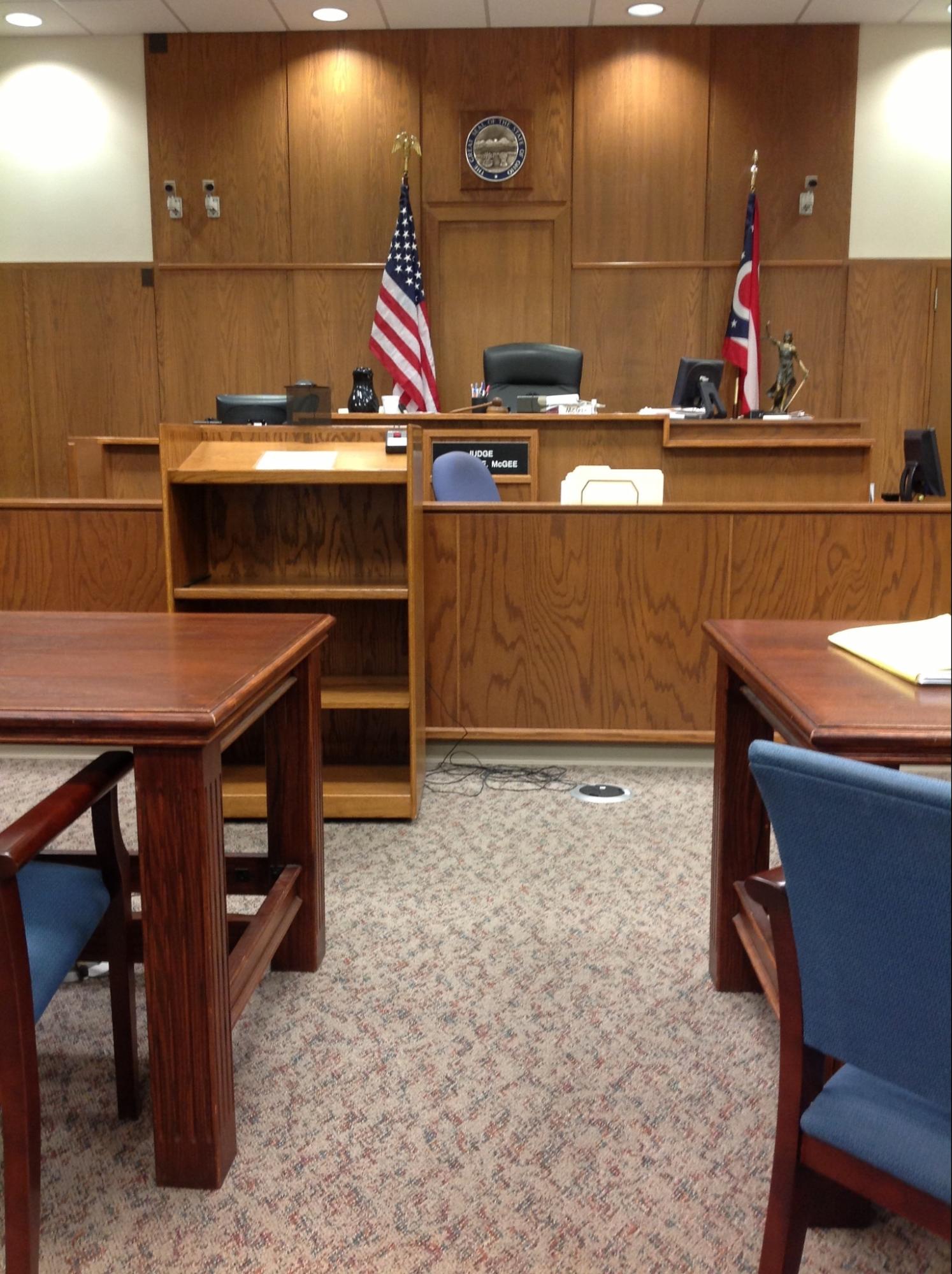 Photo of an empty courtroom