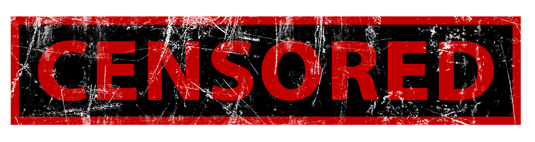 A distressed black background with bold red capitalized letters spelling CENSORED