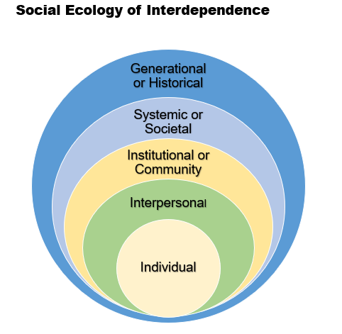 A circle with five smaller eccentric (off-center) nested circles, each labeled with black text. The smallest innermost circle sits at the bottom of the image and is cream-colored and labeled