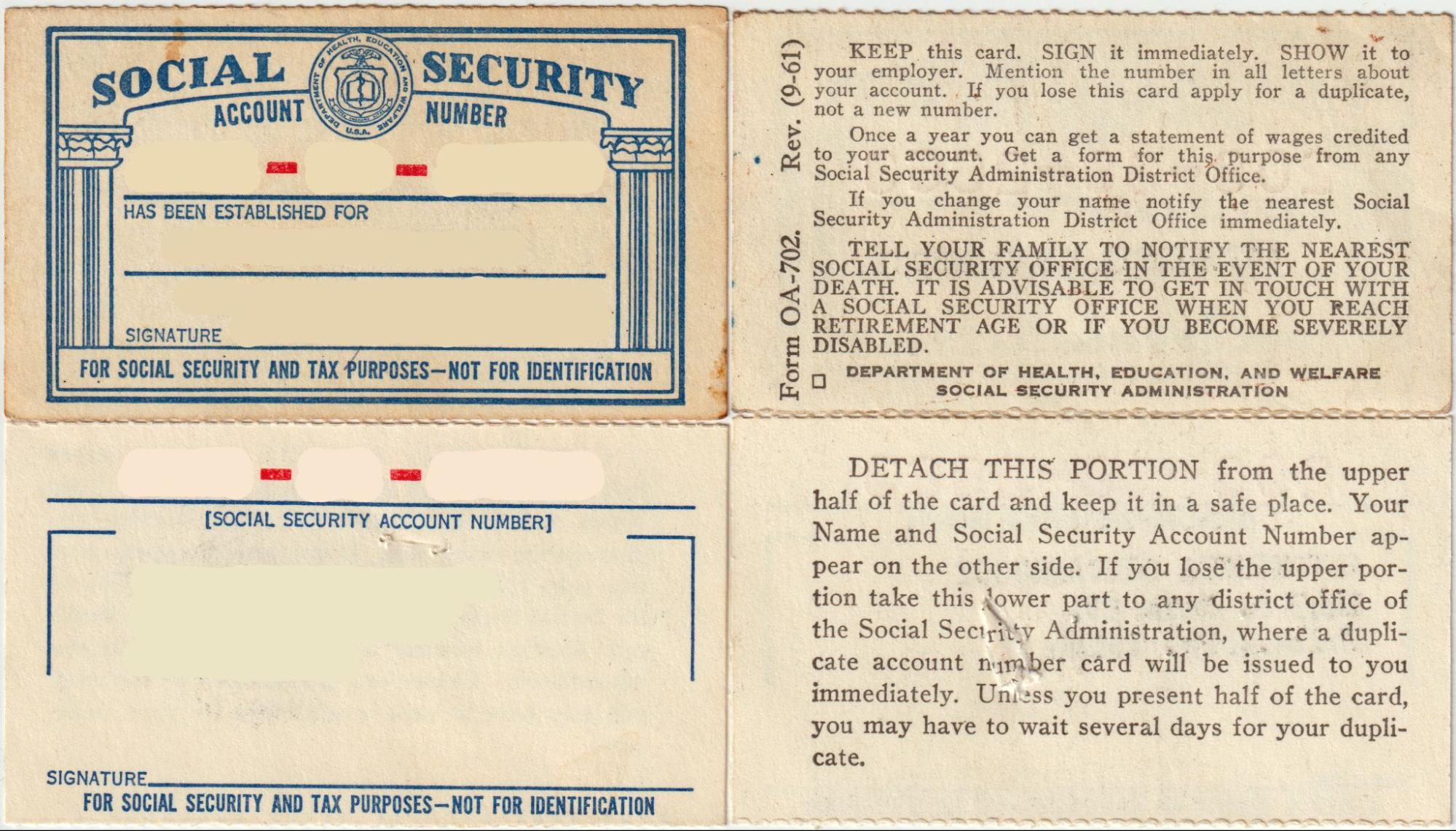 Blank social security card.