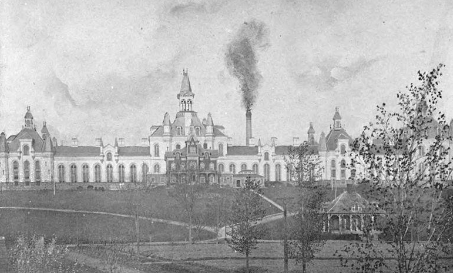 A black and white photo of the Elmira Reformatory.