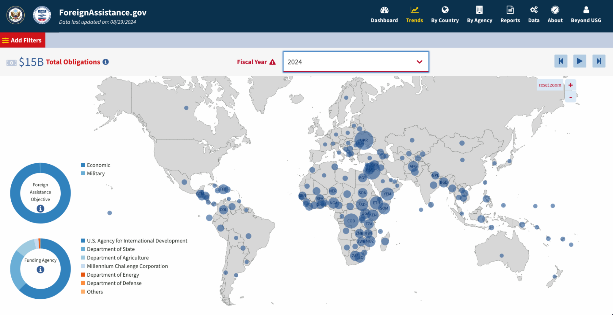Screenshot of a web page that shows maps with blue indicator dots.