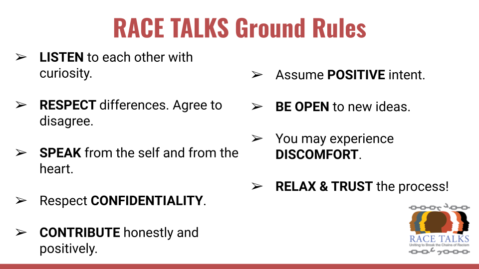 a list of ground rules at Race Talks.
