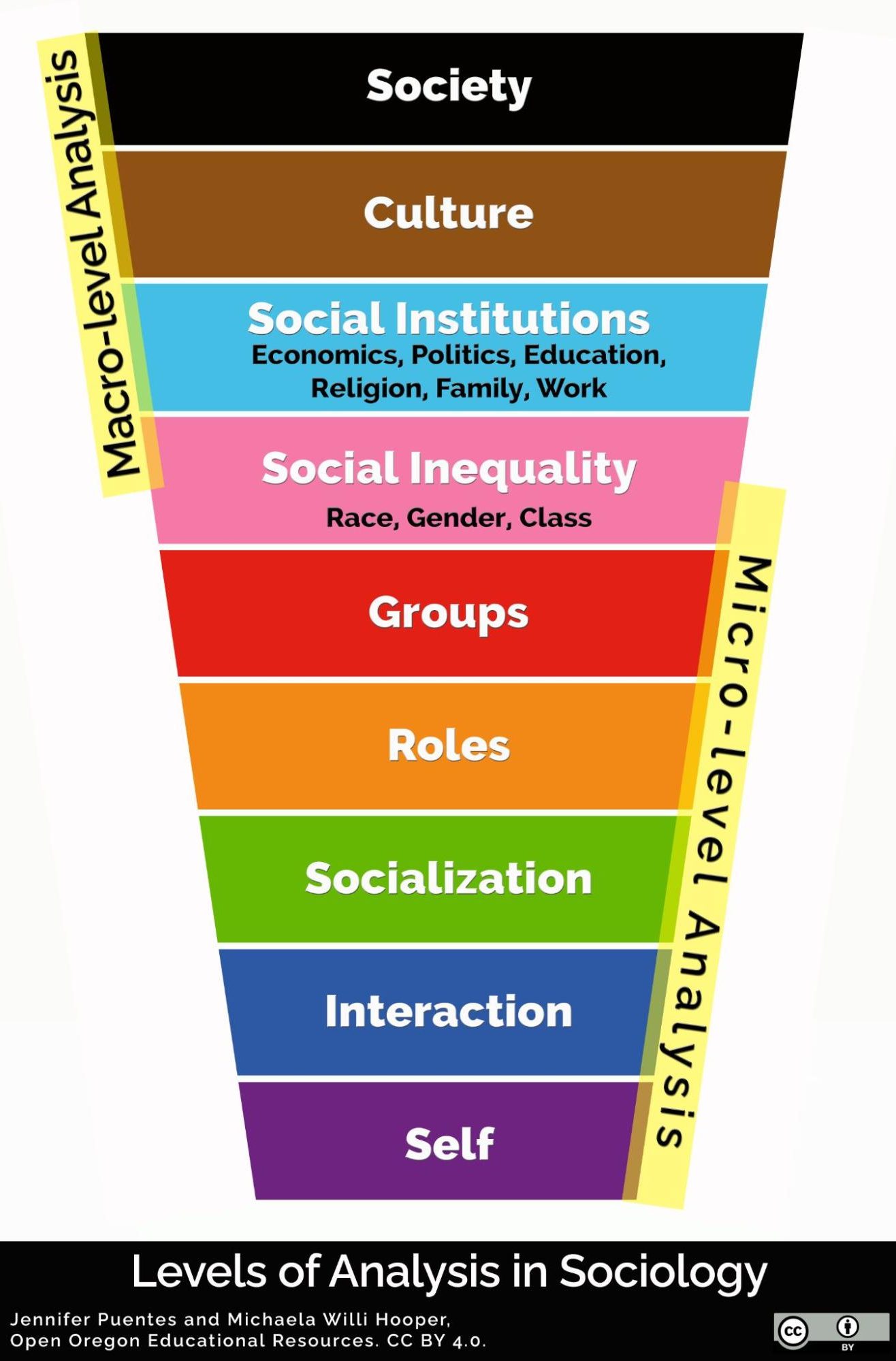An infographic depicting levels of analysis in sociology.