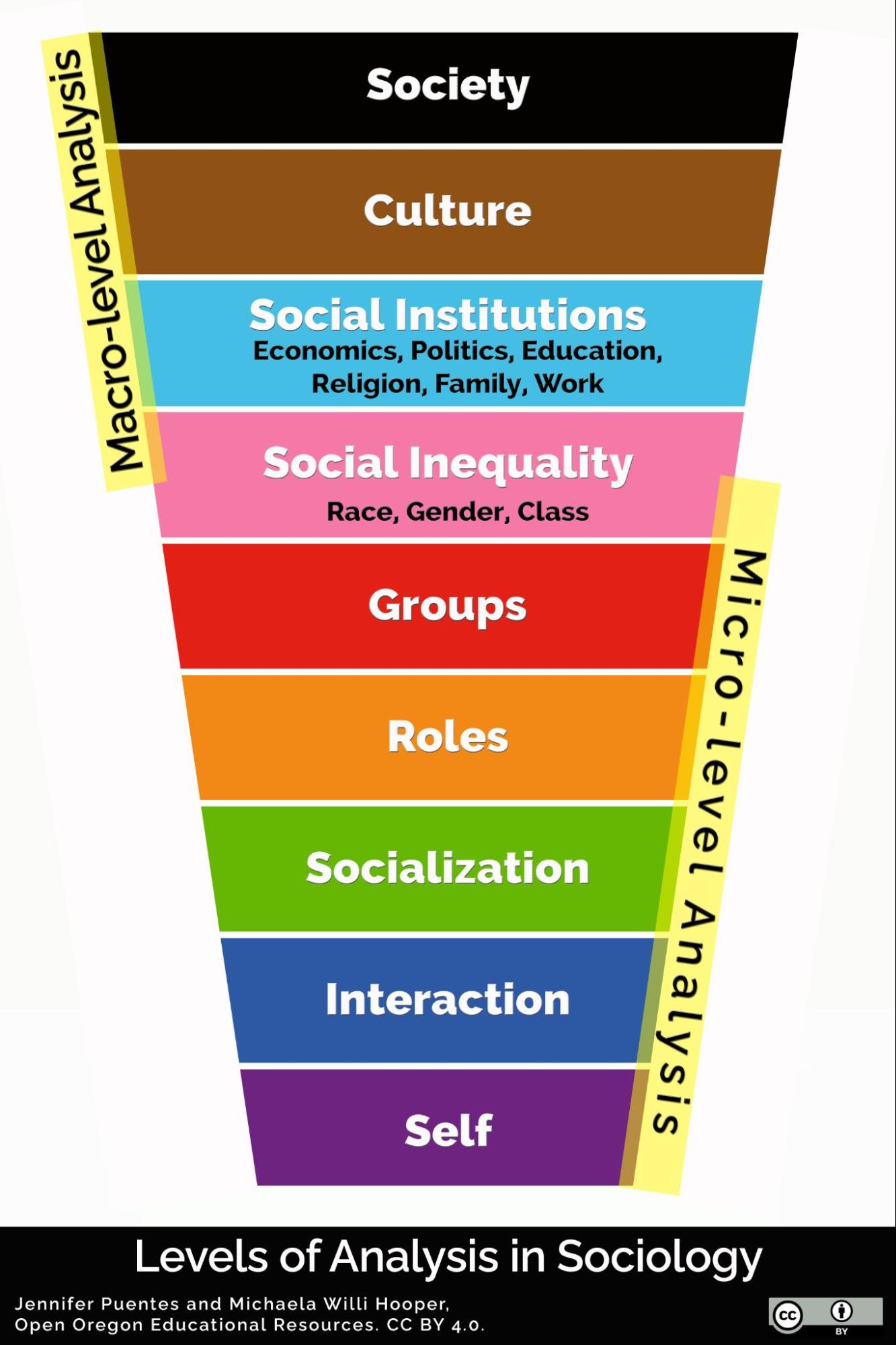 An infographic depicting levels of analysis in sociology.