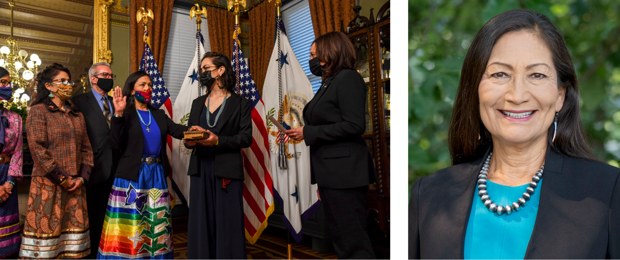 Deb Haaland, the first Native American to be sworn in as U.S. Secretary of the Interior in 2021.