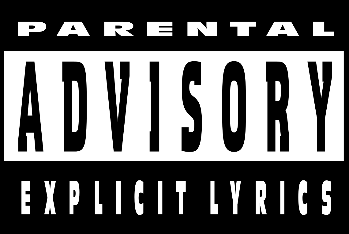 The black and white Parental Advisory Label for Explicit Lyrics in Songs (1990-2001)