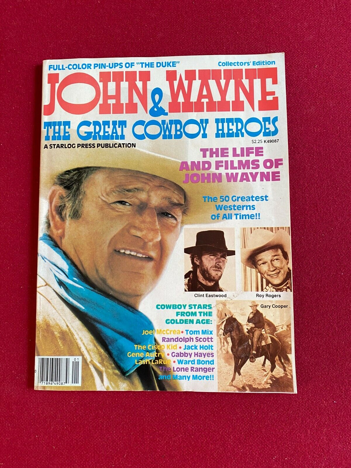 Photocopy of the cover of a magazine that reads, "Jon Wayne and the Great Cowboy Heroes" and shows photos of John Wayne, Clint Eastwood, and Roy Rogers.