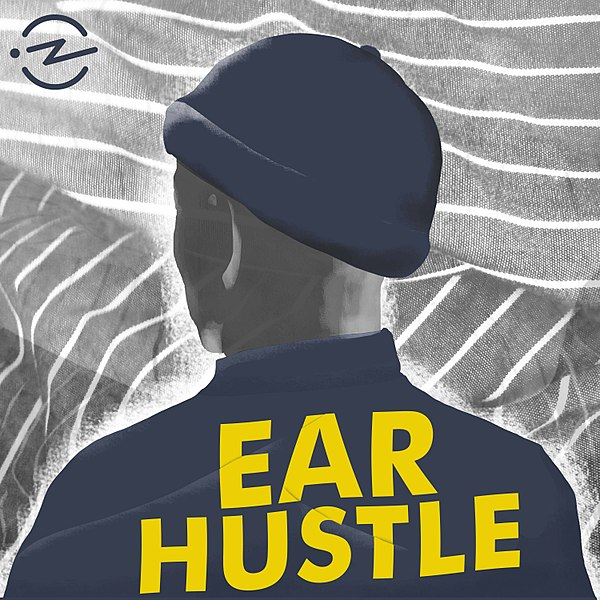 The logo image for the podcast, Ear Hustle that illustrates a man in prison attire looking away from the camera