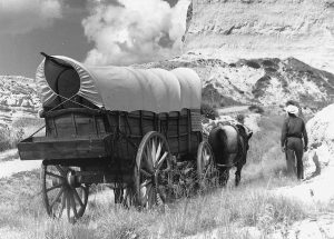 Wagon and horse on old Oregon Trail